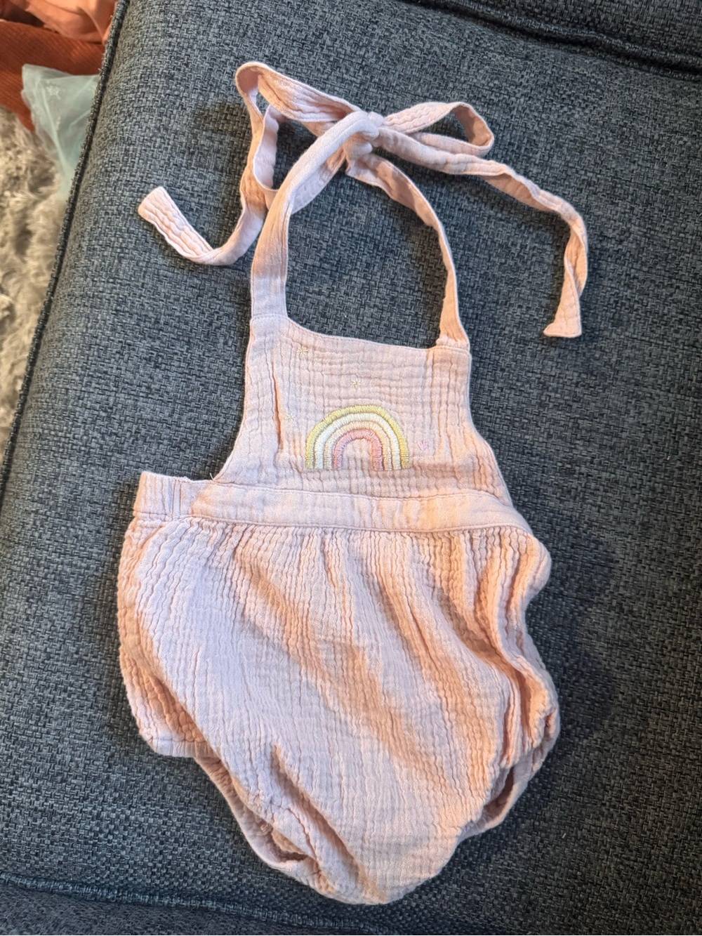 Pink Baby Girls' Rainbow Muslin Romper Overalls